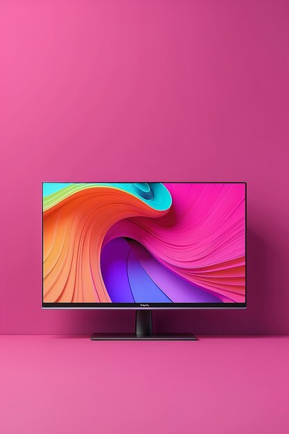 Foto pantalla de televisión moderna o monitor de televisión en vivo con fondo magenta marketing digital de estilo minimalista