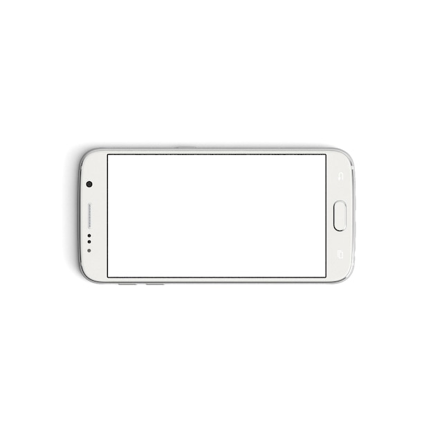 Foto pantalla vacía del teléfono móvil con pantalla en blanco aislada sobre fondo blanco copia frontal horizontal blanca