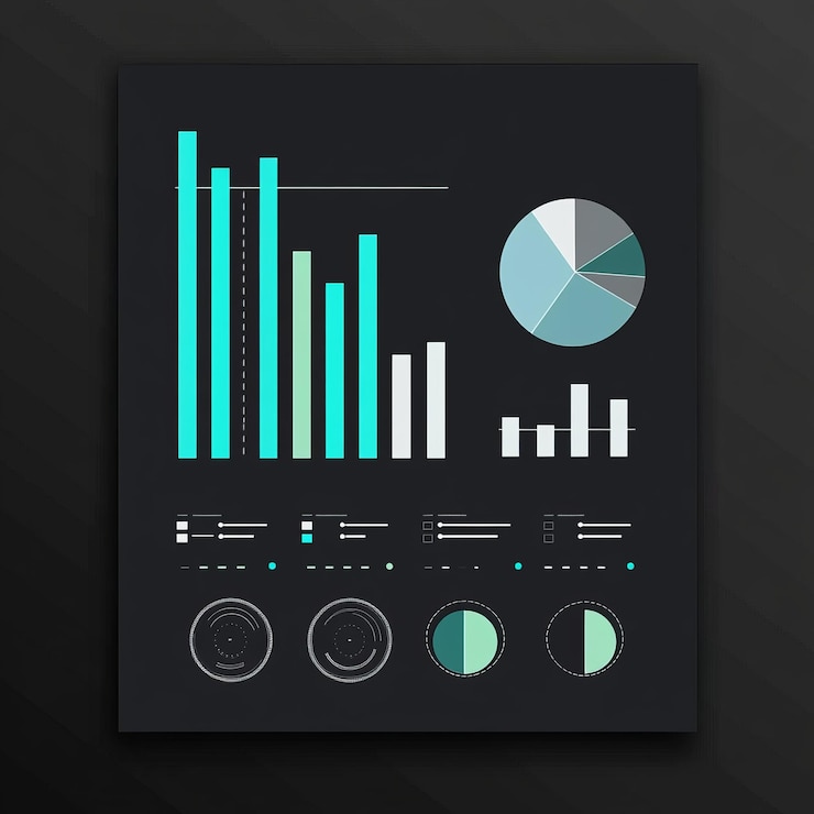 Foto pantalla vectorial plana simple con gráfico de barras y gráfico de pasteles