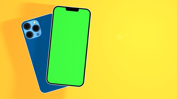 Pantalla verde de la maqueta del iphone 14. publicidad en redes sociales. publicar maqueta. teléfono inteligente antecedentes. célula