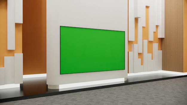 Foto una pantalla verde en una pared con una pared de fondo