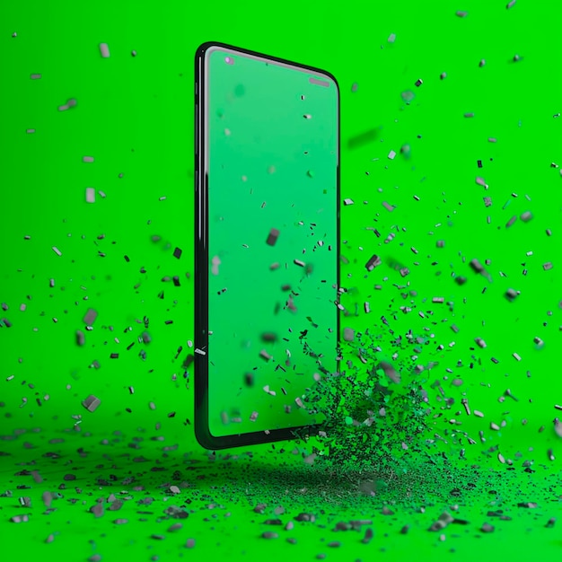 Pantalla verde de teléfono inteligente en cámara lenta con un fondo de tecla cromática Tecnología de teléfono móvil de teléfono inteligente