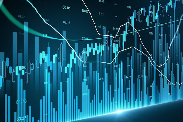 Pantalla virtual digital con datos de existencias y gráficos comerciales