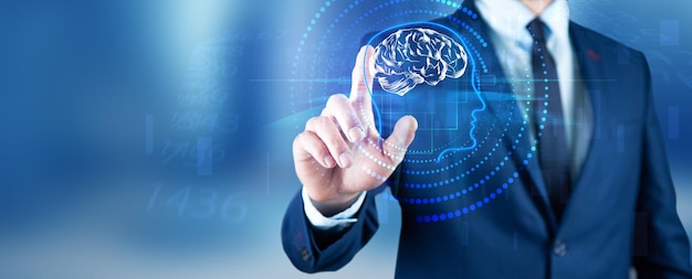 Pantalla virtual con icono de exposición múltiple del cerebro