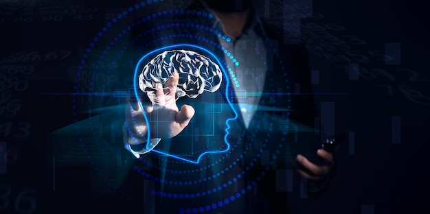 Pantalla virtual con icono de exposición múltiple del cerebro