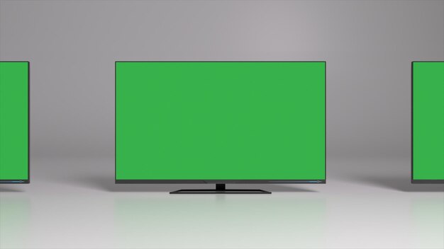 Pantallas de TV de fondo verde con llave cromada Espacio vacío para insertar ilustración 3d