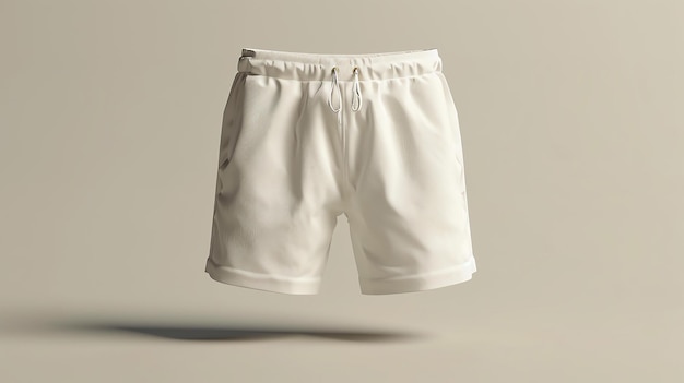 Pantalões curtos brancos para homens maquete de vista frontal renderização 3D isolada em fundo claro modelo de roupas esportivas casuais moda para homens