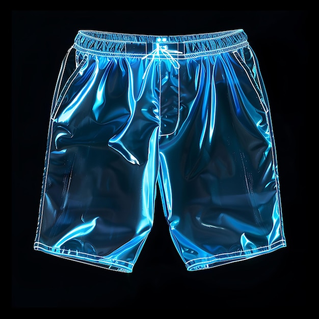 Foto pantalones cortos de bermudas con tocado hecho con cloruro de polivinilo objeto brillante diseño transparente y2k