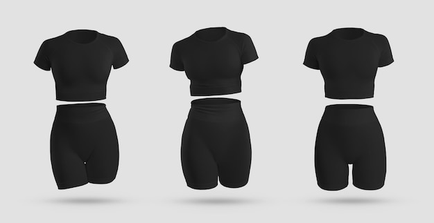 Pantalones cortos de ciclismo negros con top corto, traje de compresión, renderizado 3D aislado en el fondo