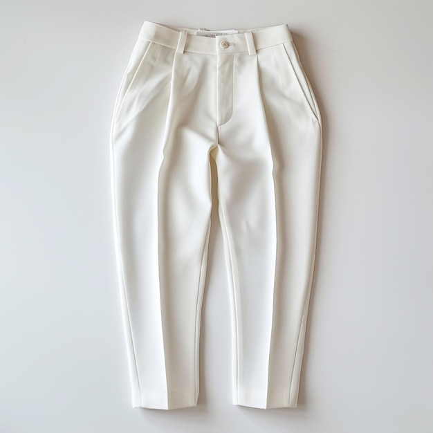 Pantalones monocromáticos blancos en un fondo blanco vista superior