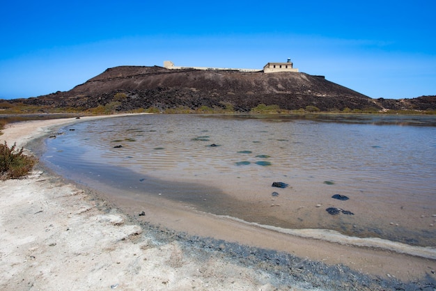 pantanos y faro en la isla de Lobos, Fuerteventura