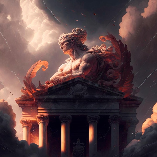 El panteón romano que se derrumba durante una tormenta y un relámpago que cae Momento dramático