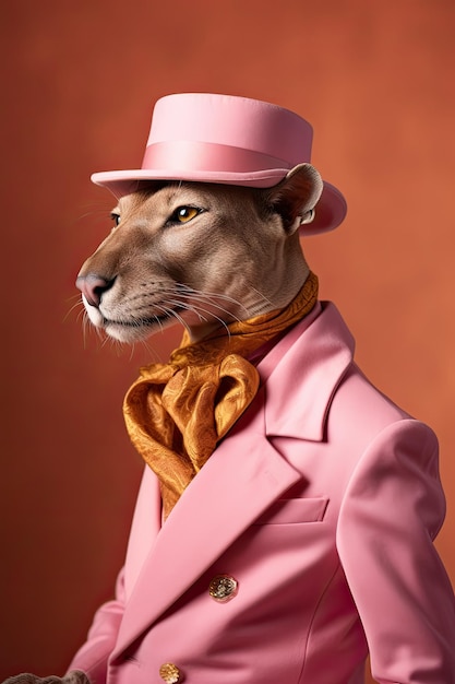 Foto panter elegante vestindo roupas coloridas em um fundo rosa generative ai