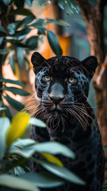 Foto la pantera cerca del árbol