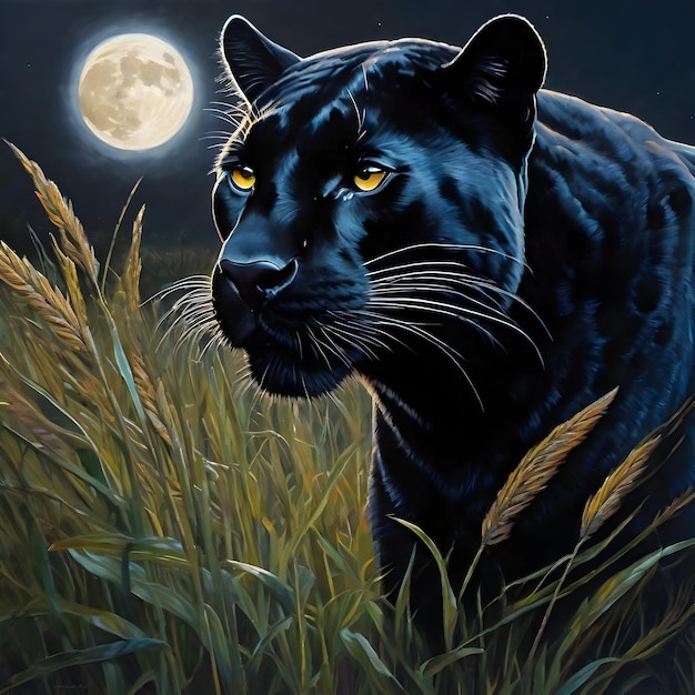 Pantera negra à noite estilo de pintura a óleo