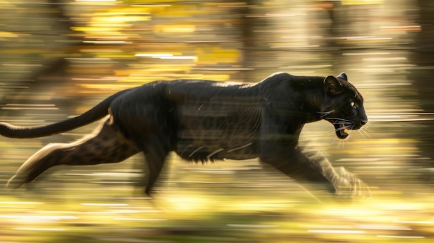 Pantera negra em um movimento rápido um borrão de poder