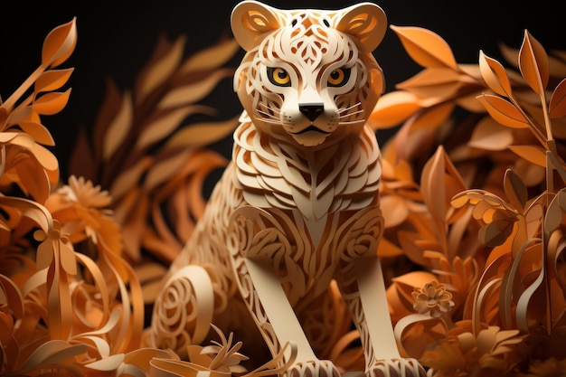 Una pantera en papel kirigami estilo artesanal quilling