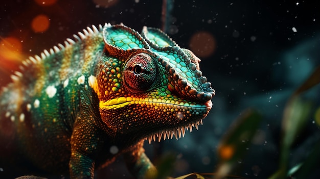 Panther-Kameleon farbenfrohes Gesicht Makrofotografie Bild Ai generierte Kunst