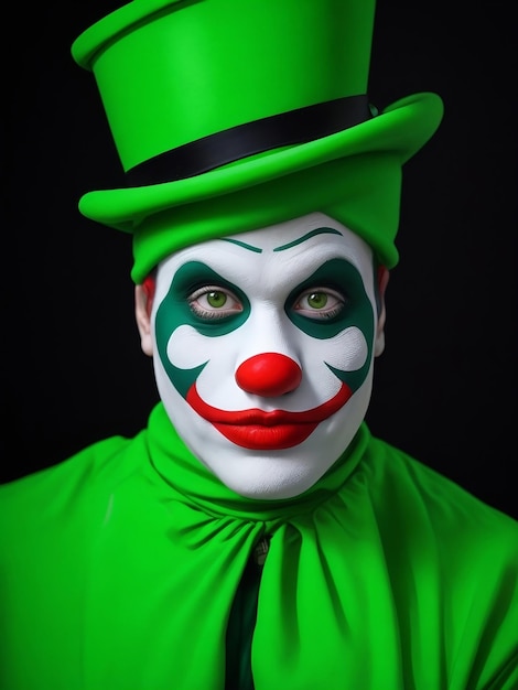 Pantomime Mann rot und bunt bemalt Gesicht sportlich Fan Clown Zirkus Porträtkunst ai generiert