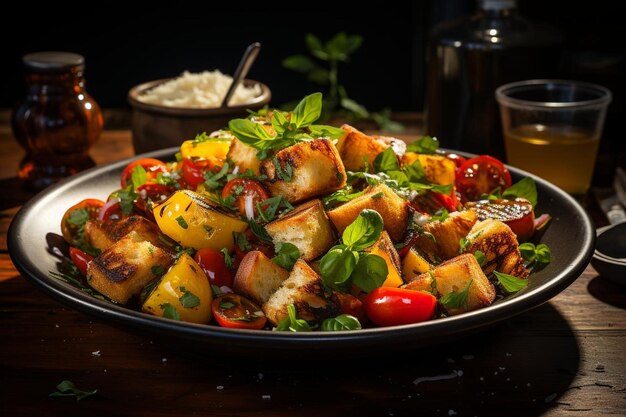 Panzanella rústica com óleo de oliva de limão