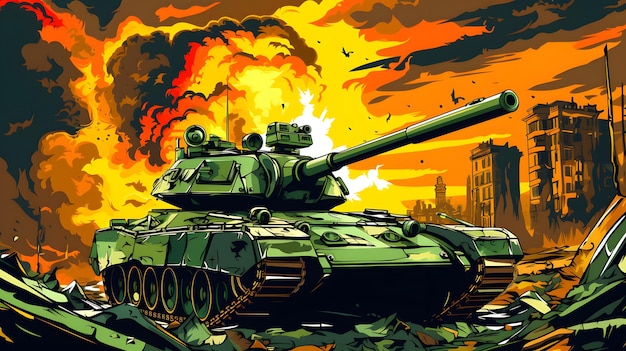 Panzer im Feuer Vektorillustration einer Kampfszene