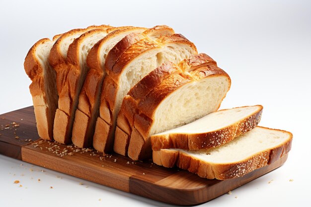 Pão branco em fatias isolado sobre fundo branco