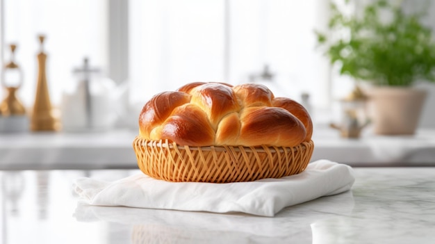 Pão Brioche Recém Assado Ilustração Horizontal Fotorrealista Pastelaria Crocante Padaria Gourmet Ai Gerado Ilustração Brilhante com Pão Brioche Tradicional Aromático