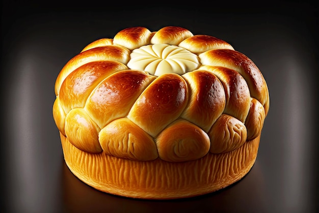 Foto pão brioche redondo com cobertura grande de manteiga