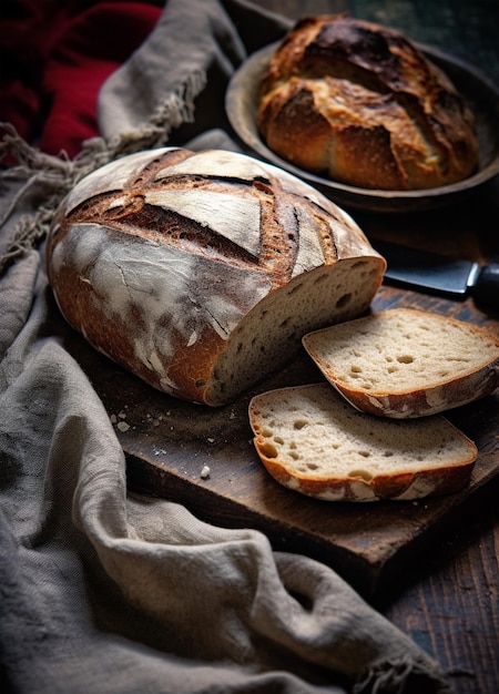 Pão caseiro com sementes em fundo rústico Pão rústico
