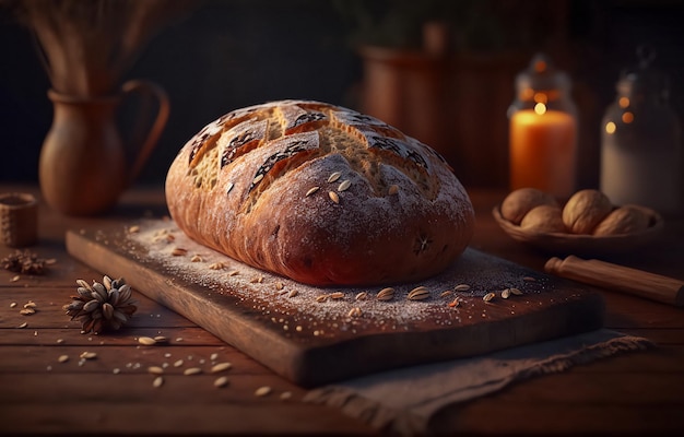 Pão caseiro em um fundo de madeira