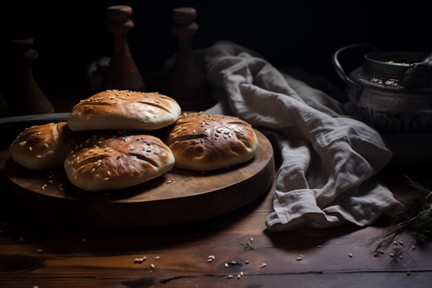 Pão de batbout marroquino em uma superfície de madeira