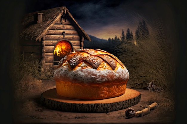 Foto pão de casa de campo em fundo escuro para piquenique