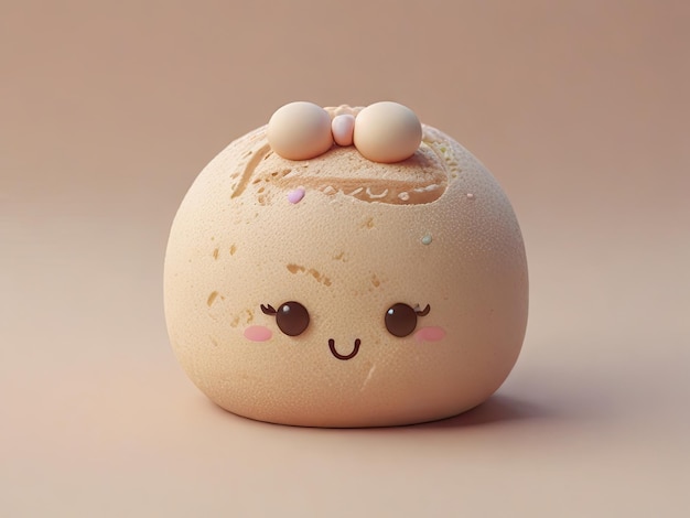 Pão de centeio cara de personagem 3D kawaii