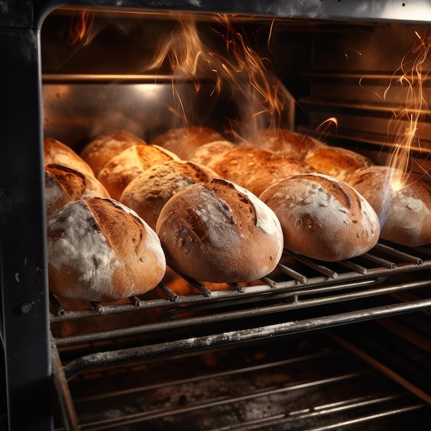 Pão de fermento crocante assado no forno Preparação de pão Generative AI