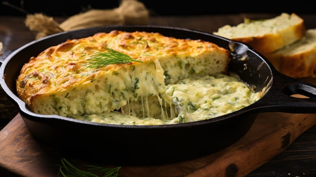 Pão de frigideira caseiro com molho de alcachofra