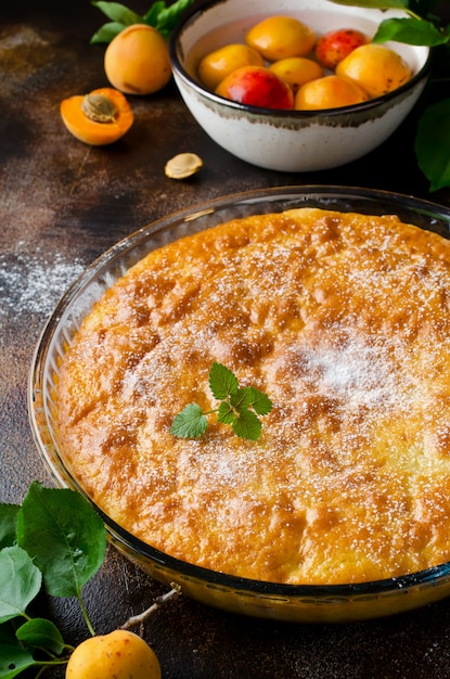 Pão de ló com damascos, polvilhado com açúcar de confeiteiro