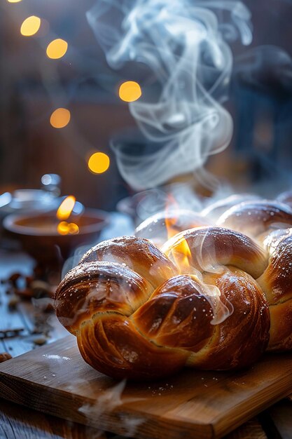 Foto pão delicioso na mesa em close-up gerado pela ia