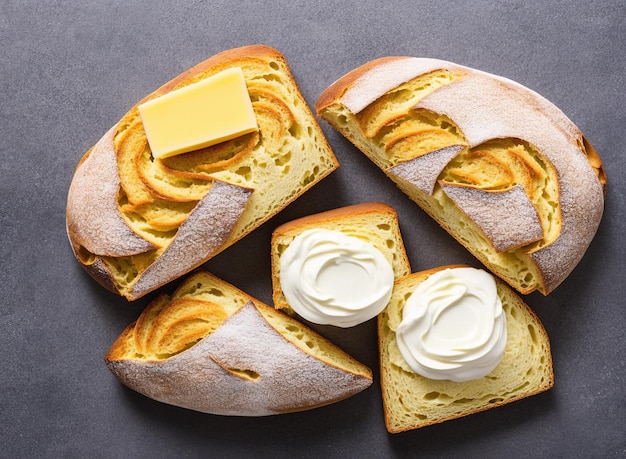 pão e manteiga em um prato