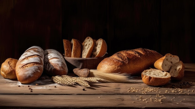 Pão e trigo em uma mesa