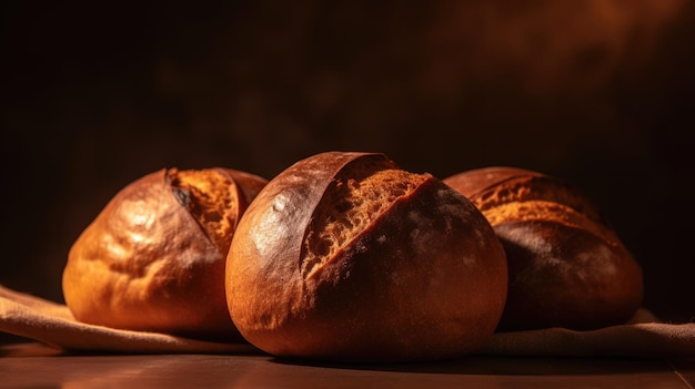 Pão em um prato com fundo escuro