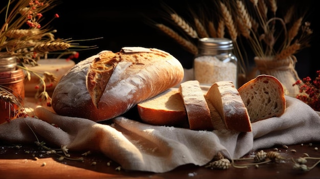 Pão fofo polvilhado com açúcar branco sobre uma mesa de madeira com fundo desfocado