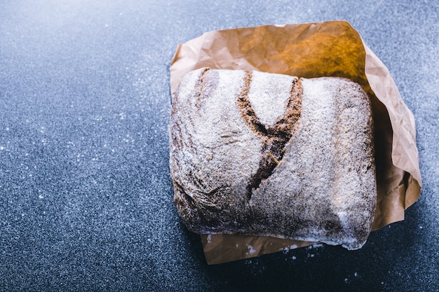 Pão fresco, vista superior de alimentos