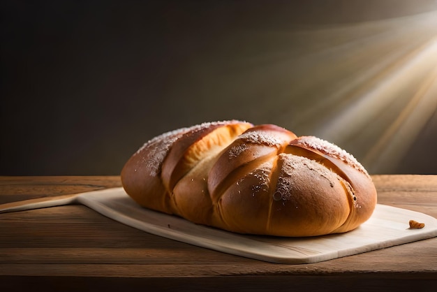 Pão integral e fofo em cima da mesa com um pouco de gergelim e farinha