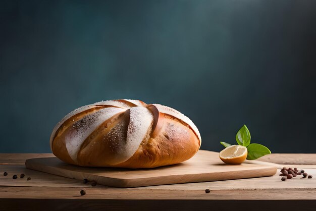 Pão integral e fofo em cima da mesa com um pouco de gergelim e farinha