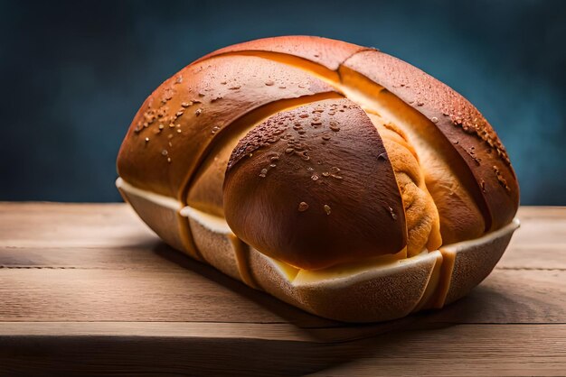 Foto pão integral e fofo em cima da mesa com um pouco de gergelim e farinha