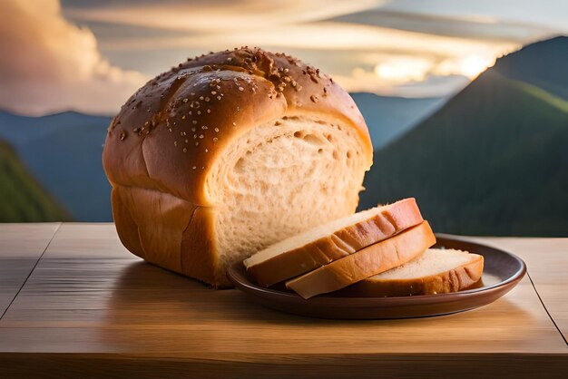 Pão integral e fofo em cima da mesa com um pouco de gergelim e farinha