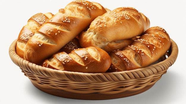 Pão na cesta imagem isolada em fundo branco