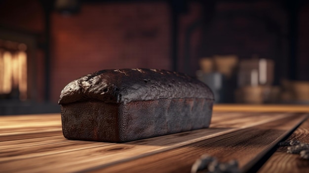 Pão preto em uma mesa de madeira em uma padaria generativa ai