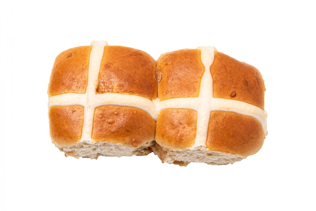 Foto pão quente cruz sobre fundo branco