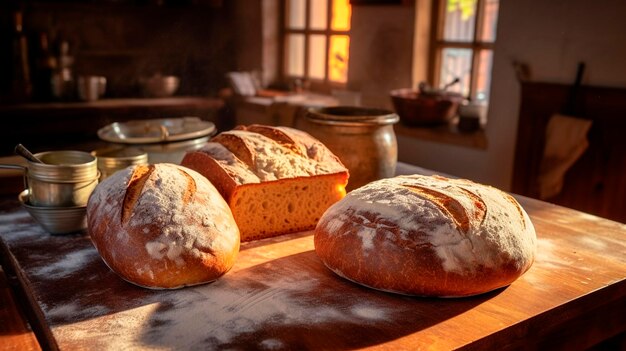 Pão recém-assado em uma cozinha Generative AI